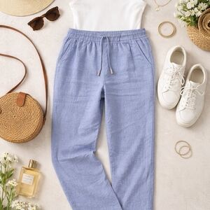 Ellen Tracy Linen Drawstring Pants – Women’s Medium – Light Blue